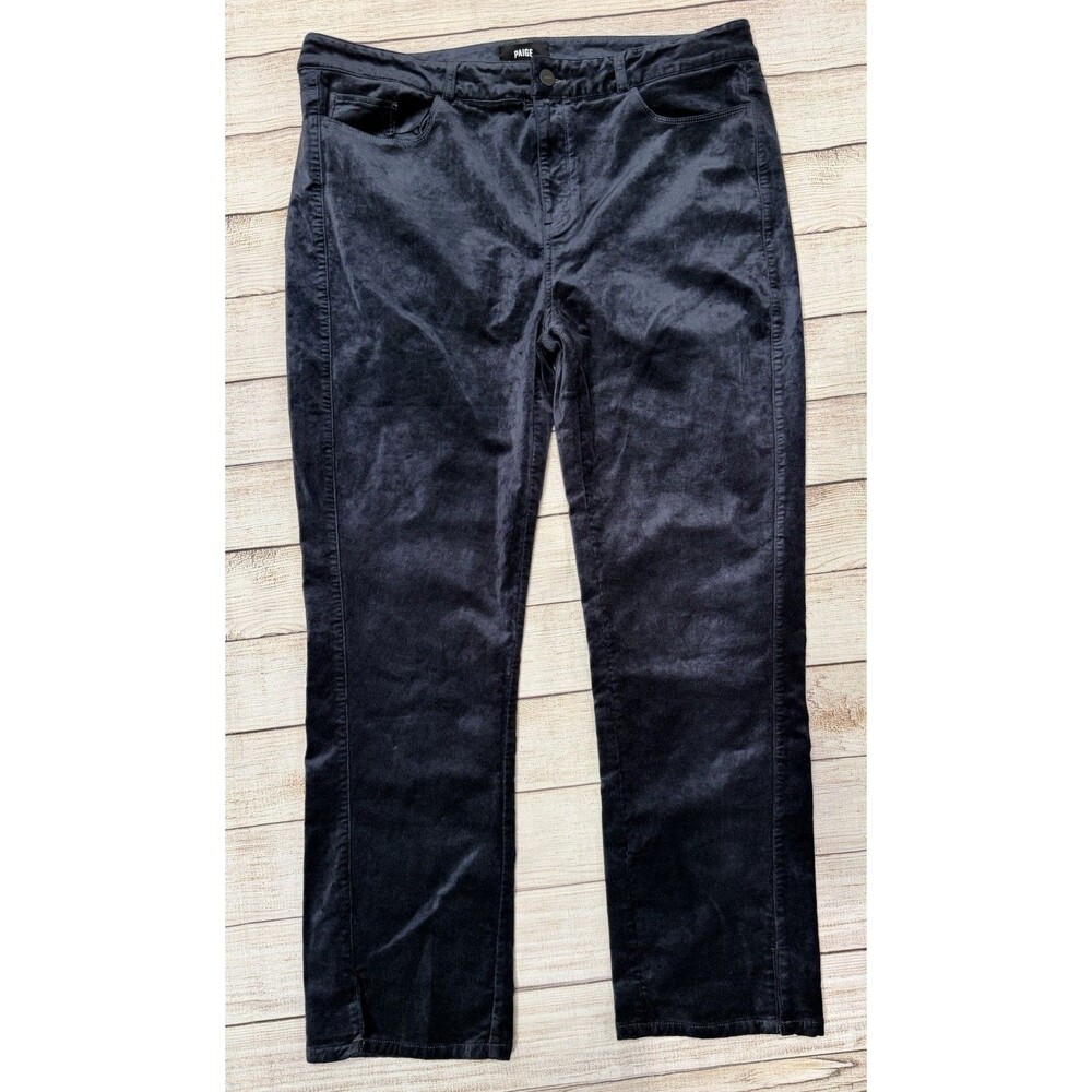 Paige Jeans Women's 34 Calico Blue Cindy Twisted Seam Slit Velvet Straight Leg